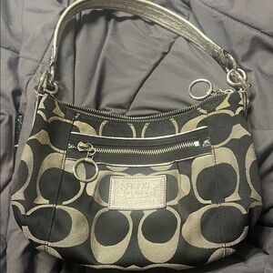 Coach Signature Black and Silver Shoulder Bag